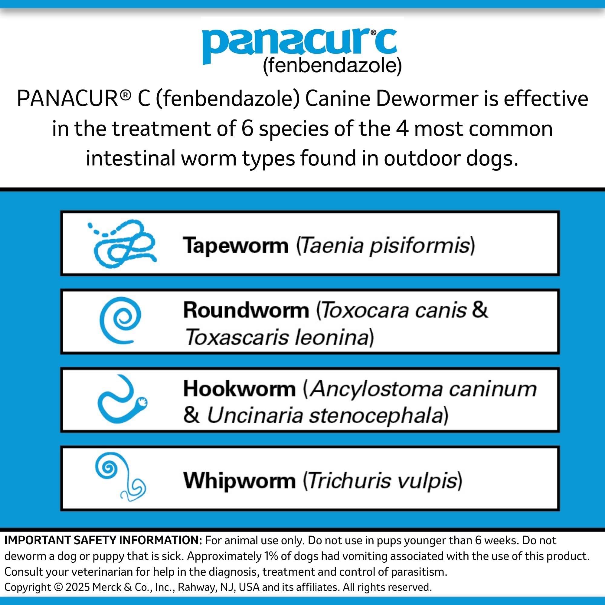 Panacur C: administration à domicile, routine de vermifugation possible.