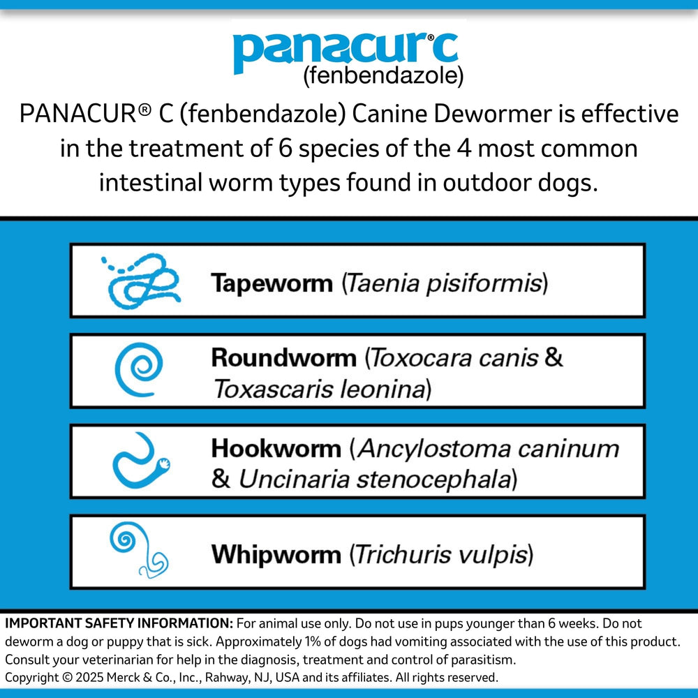 Panacur C: administration à domicile, routine de vermifugation possible.