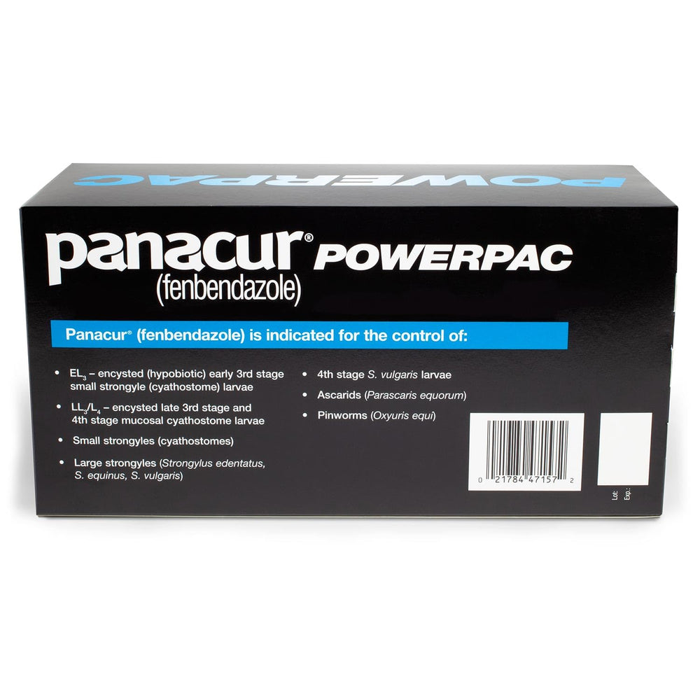 Panacur Powerpac emballage, présentation pratique pour le soin équin.