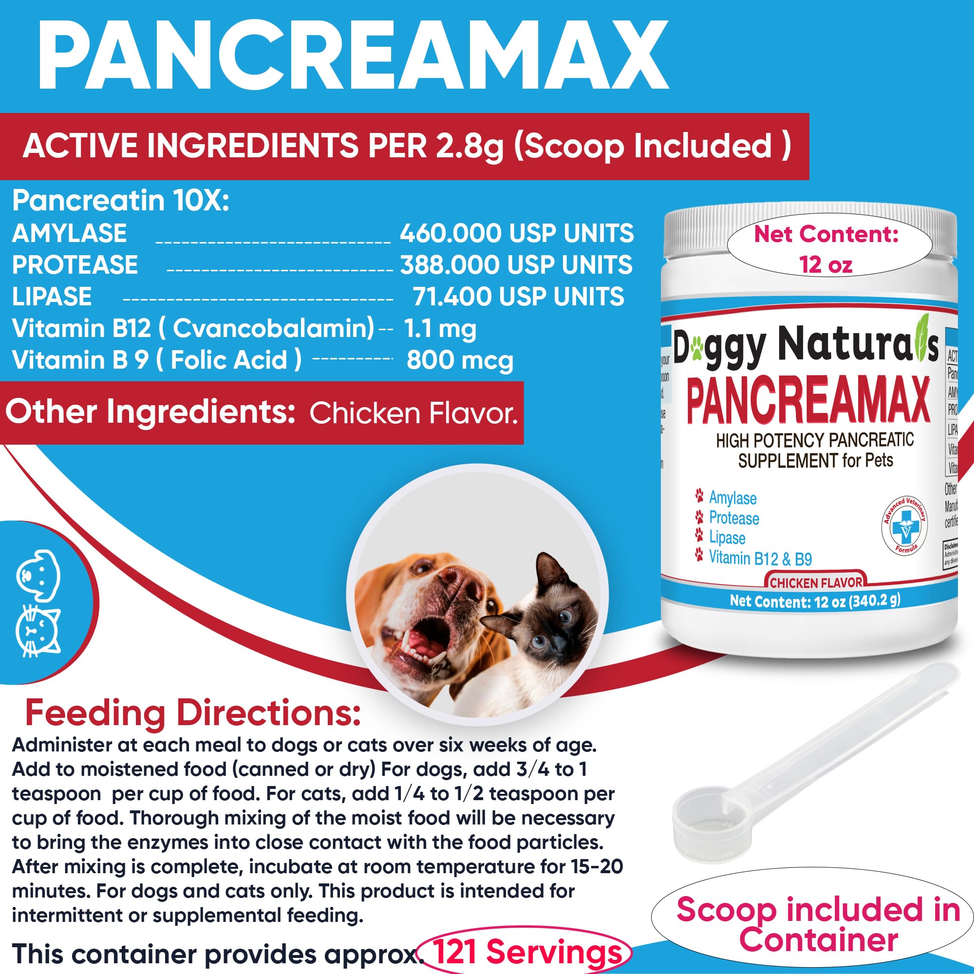 Pancreamax cuillère-dose incluse, dosage pratique pour chaque repas.