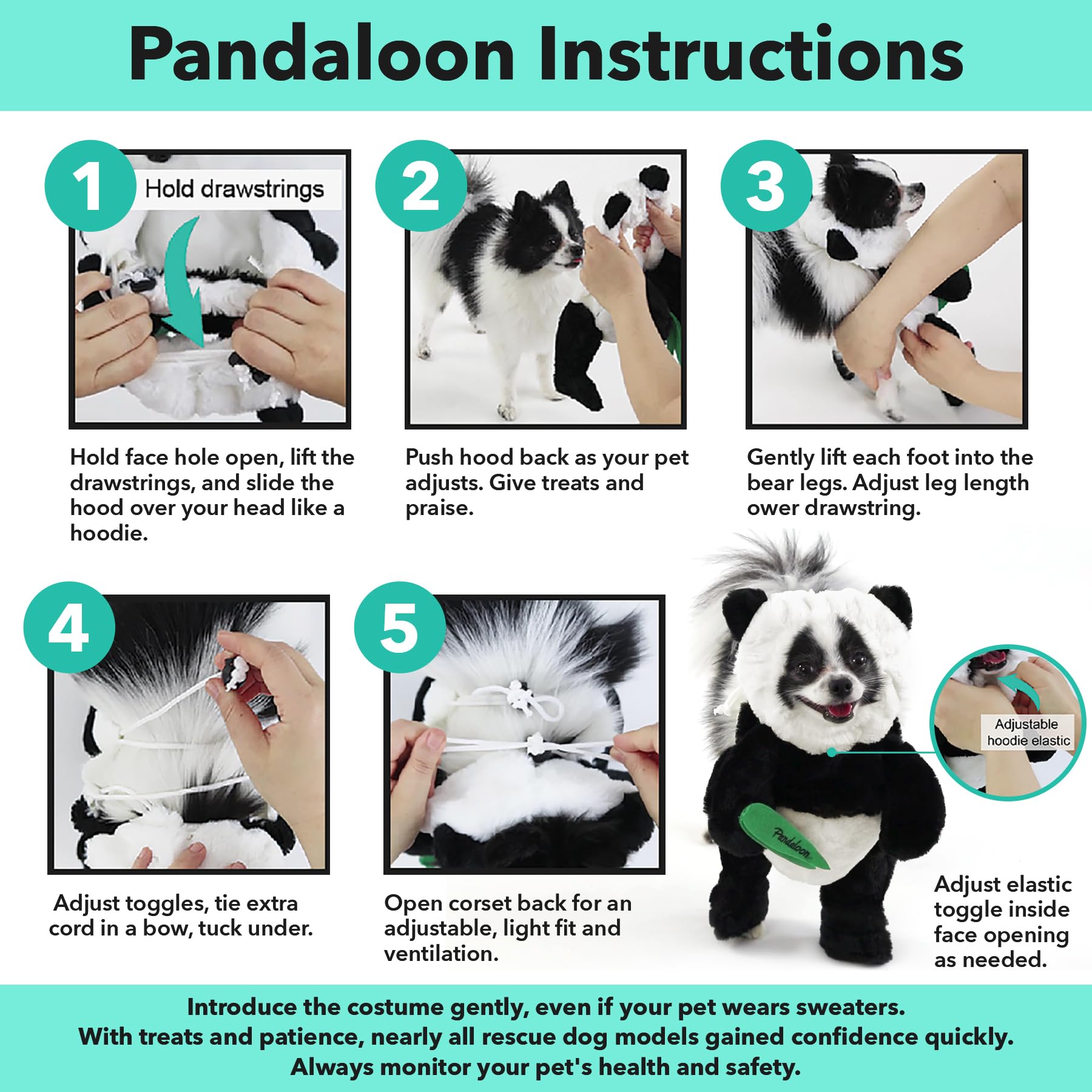 Pandaloon costume chien dos ouvert pour ventilation et confort.