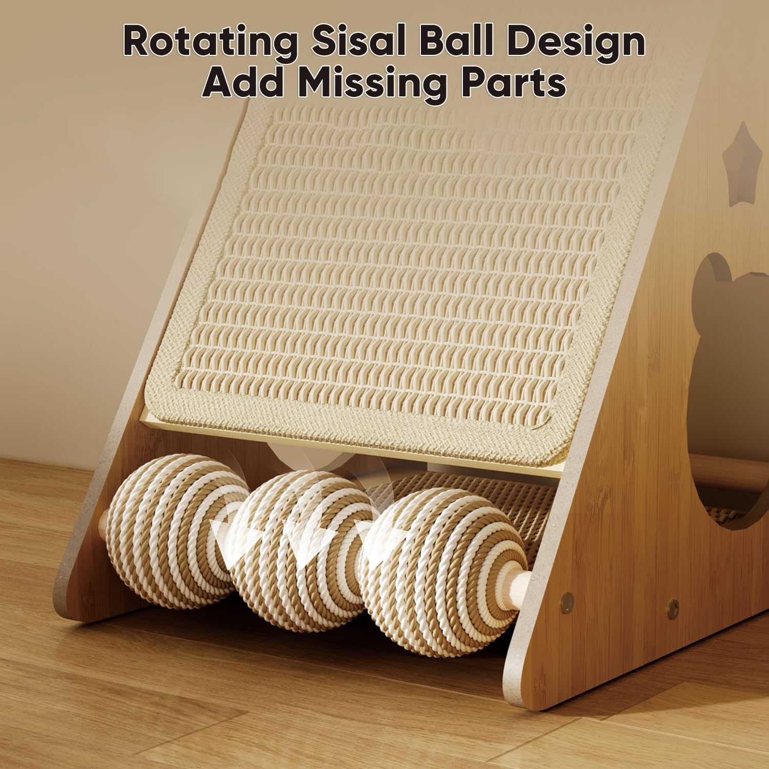 Panup texture sisal détail: surface rugueuse attirant les griffes sans dégâts.