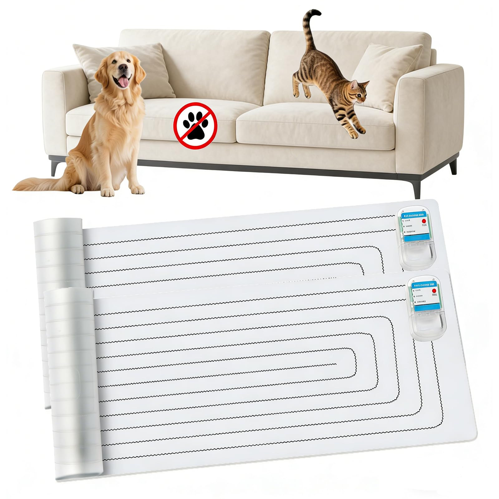 PAPARELA tapis-choc pour chiens et chats près du canapé, rappel sûr et efficace.