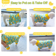 PAPIAMEN Pyjama chien canard jaune, détail elasticité avant pour ajustement fluide.