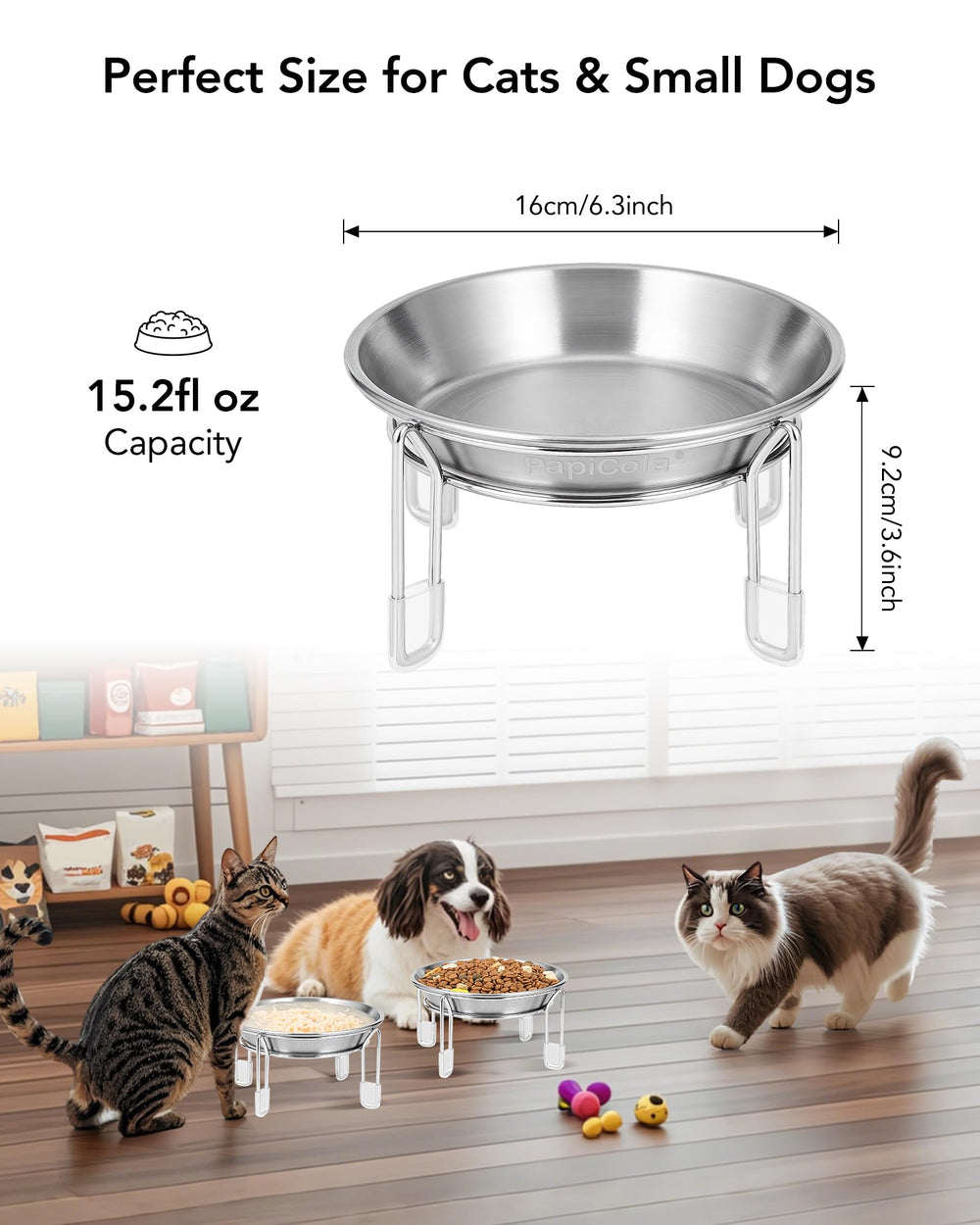 Bol chat anti-fatigue moustaches PapiCola pour un repas confortable.