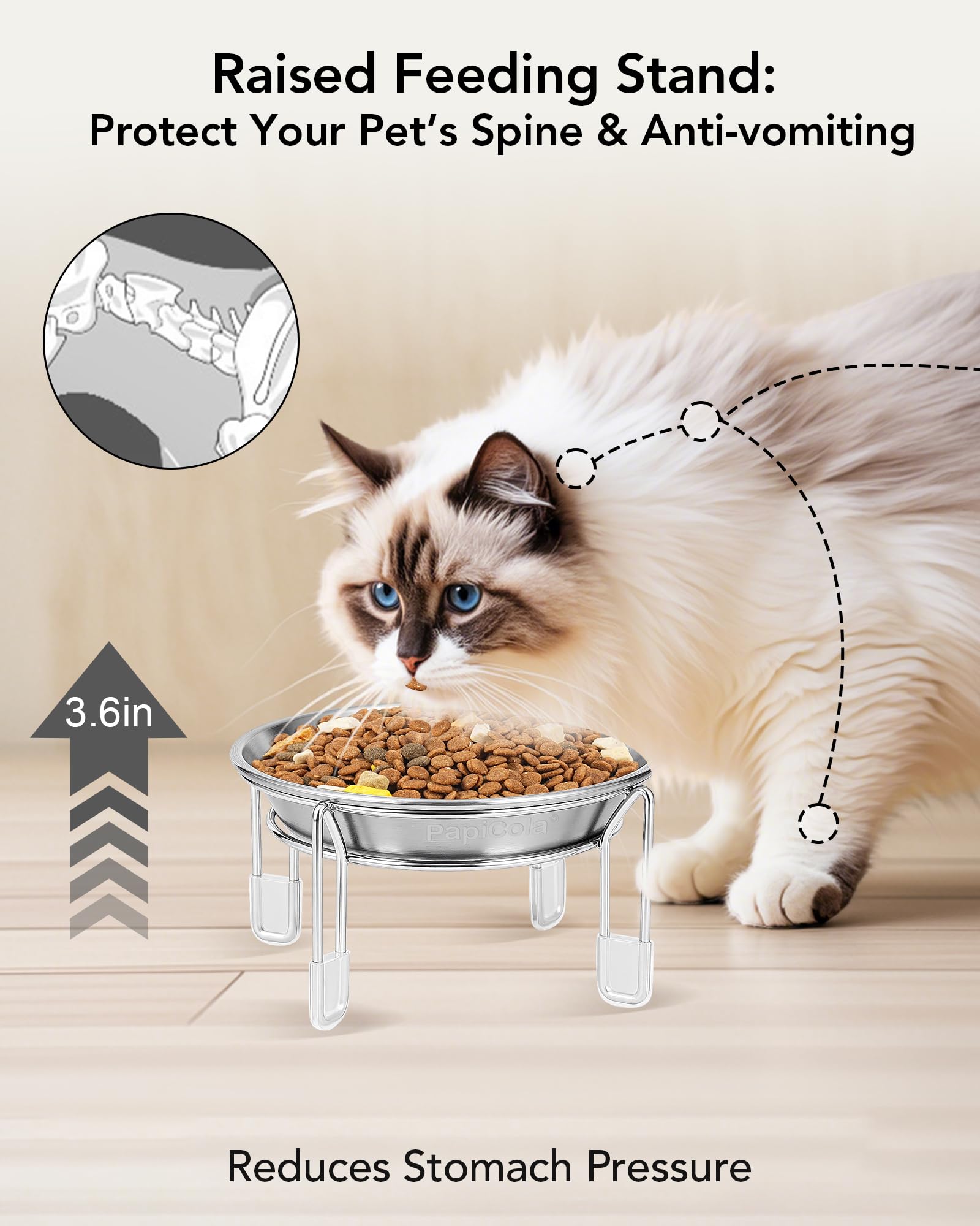 Support inox antiglissant PapiCola, stabilité pendant les repas.