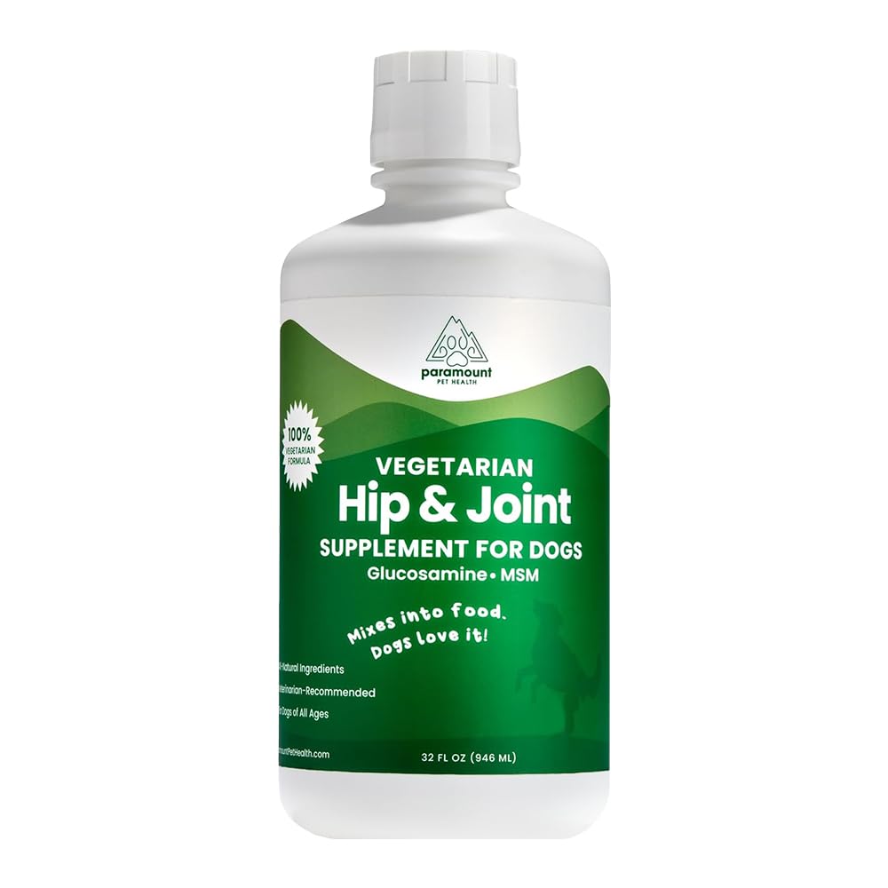 Paramount Pet Health glucosamine liquide pour chiens, flacon clair soutient les articulations.