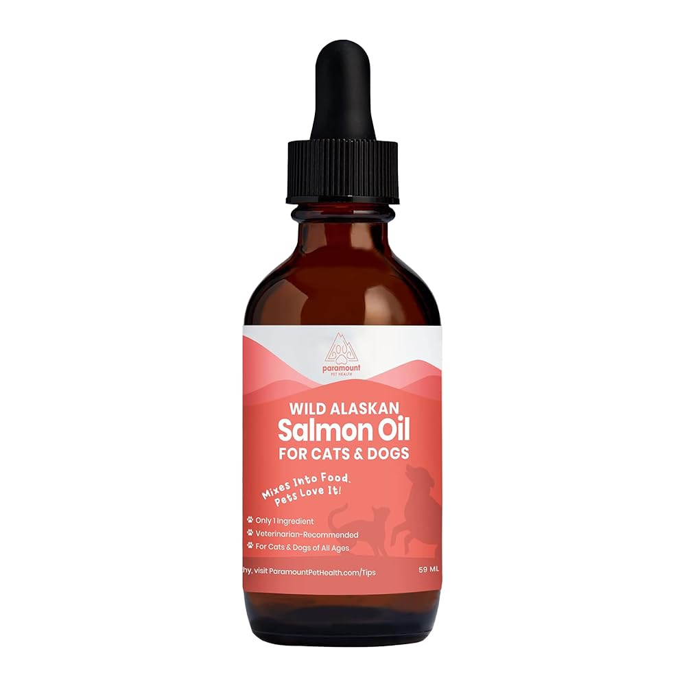 Paramount Pet Health huile saumon Alaska en flacon, pelage sain et peau nourrie.