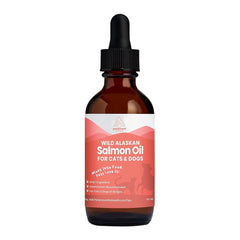 Paramount Pet Health huile saumon Alaska en flacon, pelage sain et peau nourrie.
