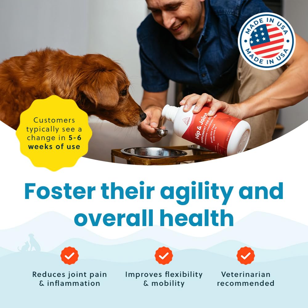 Paramount Pet Health mélange glucosamine liquide dans nourriture ou eau pour absorption améliorée.