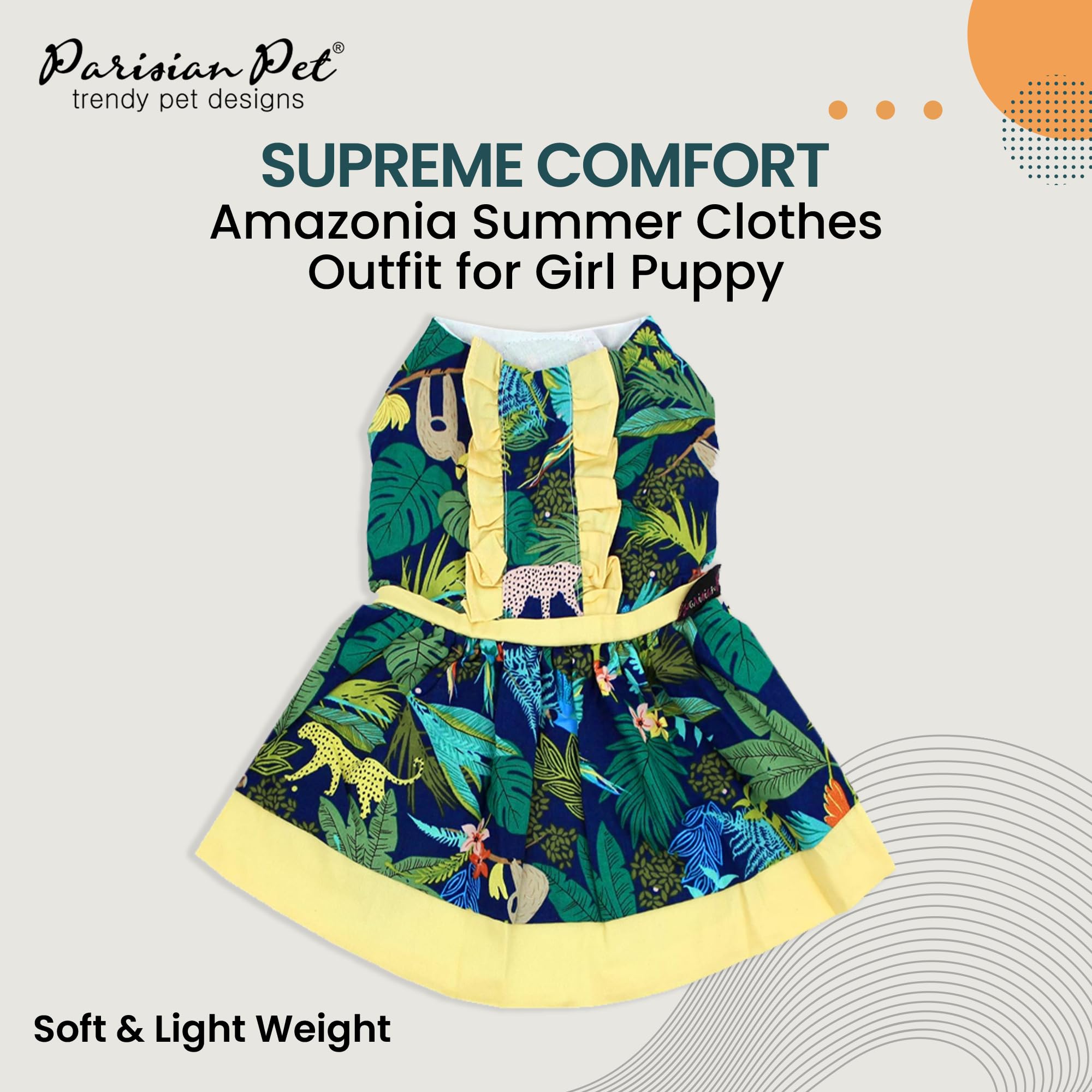 Robe Amazonia Parisian Pet pour chien, imprimé jungle, légère et agréable à porter.