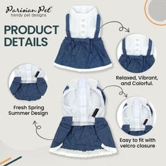 Parisian Pet robe-denim attache-velcro chien, habillage rapide et sans effort.