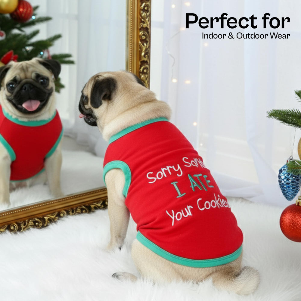 Petit chien en tee-shirt Noël brodé Parisian Pet, style charmant et pratique.