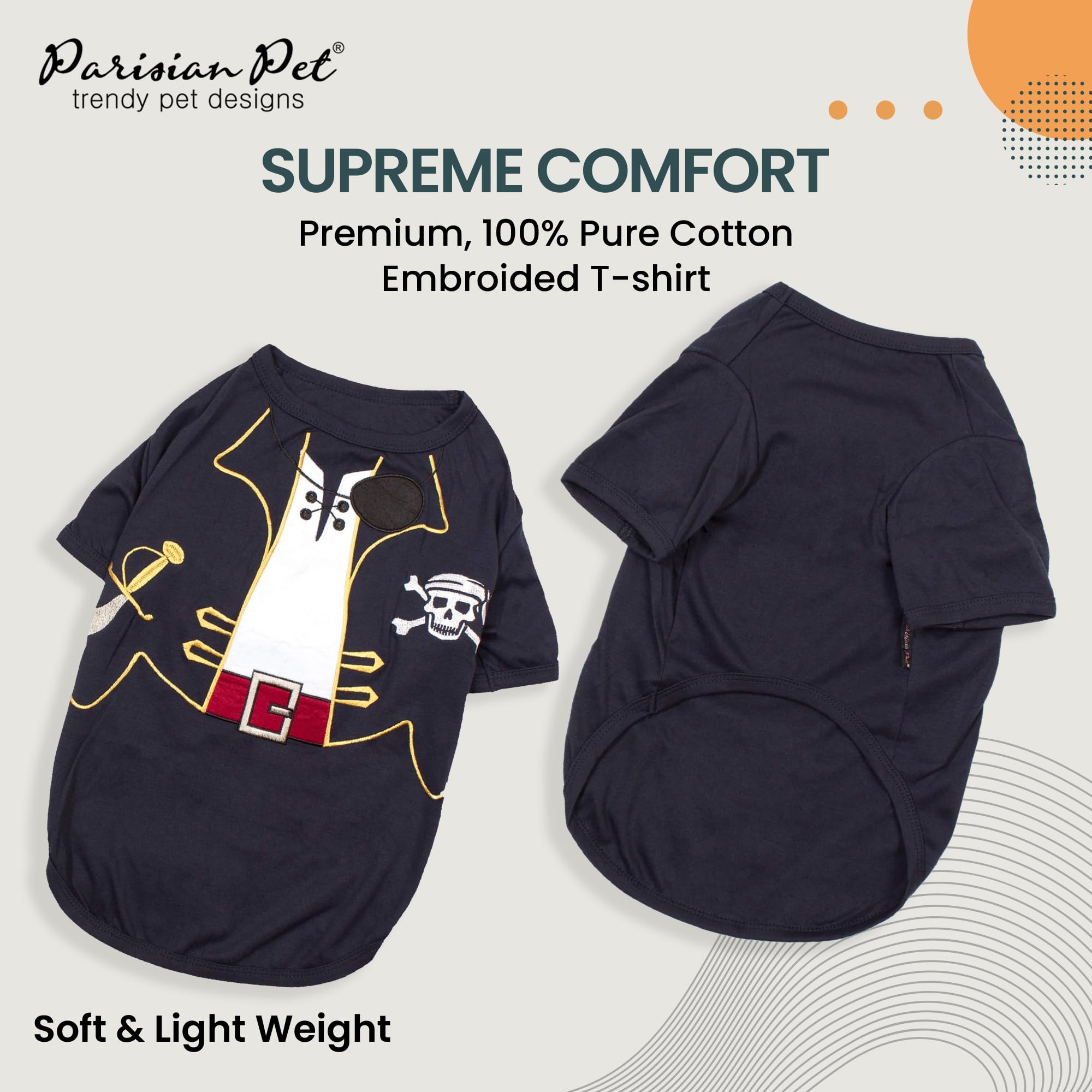 Parisian Pet costume pirate noir pour chien, coton doux et confortable.