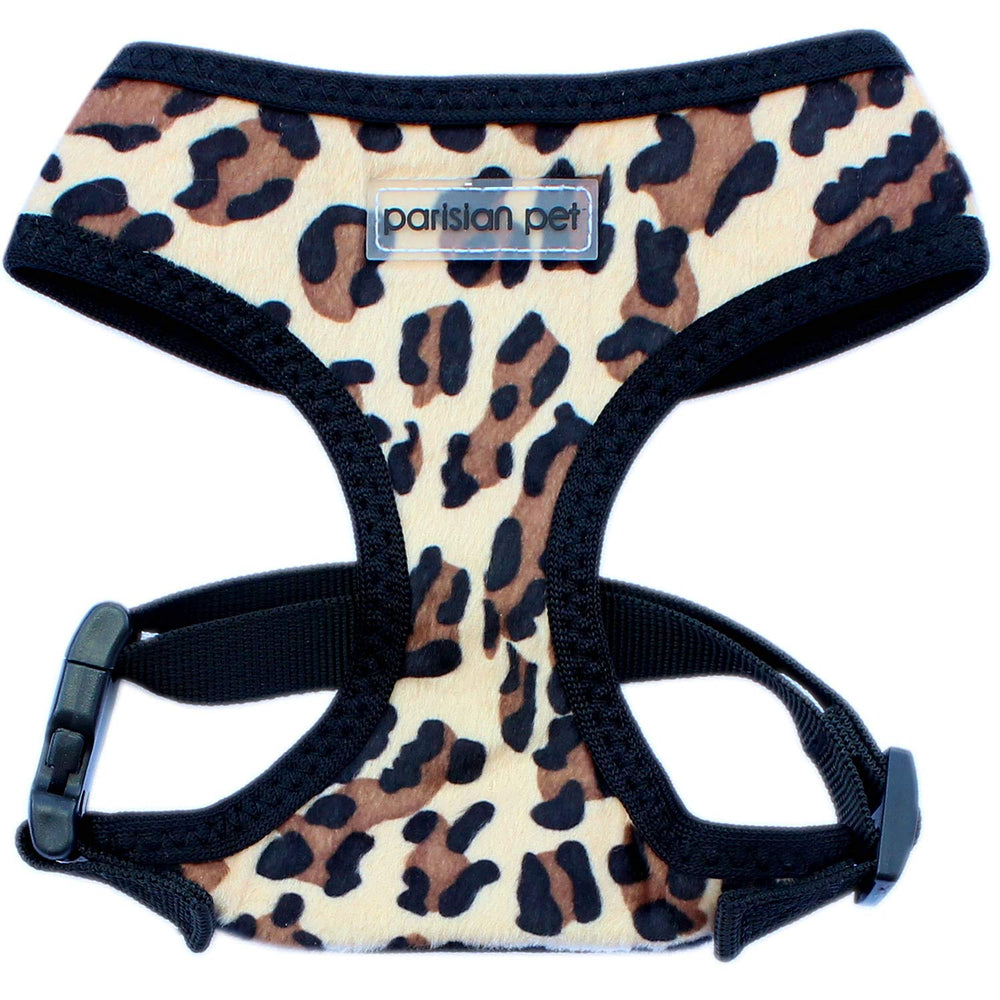 Harnais Parisian Pet imprimé leopard avec maille respirante pour des promenades quotidiennes.