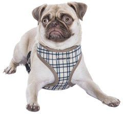 Harnais Parisian Pet plaid kaki, enfilage facile et sécurité lors des sorties.