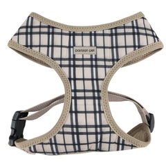 Harnais chien plaid kaki Parisian Pet, confort respirant pour promenades quotidiennes.