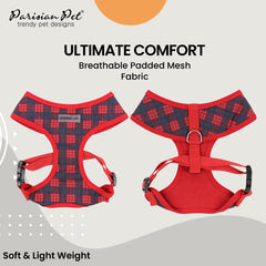 Harnais Parisian Pet plaid rouge, vue dos, distribution de pression optimisée