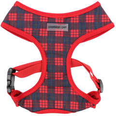 Harnais Parisian Pet plaid rouge, vue face, confort quotidien et style assuré