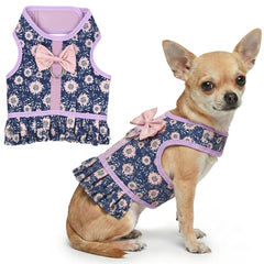 Parisian Pet harnais-robe florale bleu nuit: allure chic pour promenades quotidiennes.