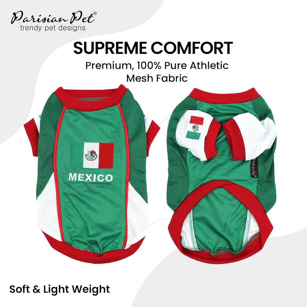 Maillot Parisian Pet Mexique pour chien, vue arrière avec drapeau.