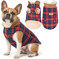 Parisian Pet manteau-chien Scottish Red Plaid face, chaleur douce pour sorties hivernales.