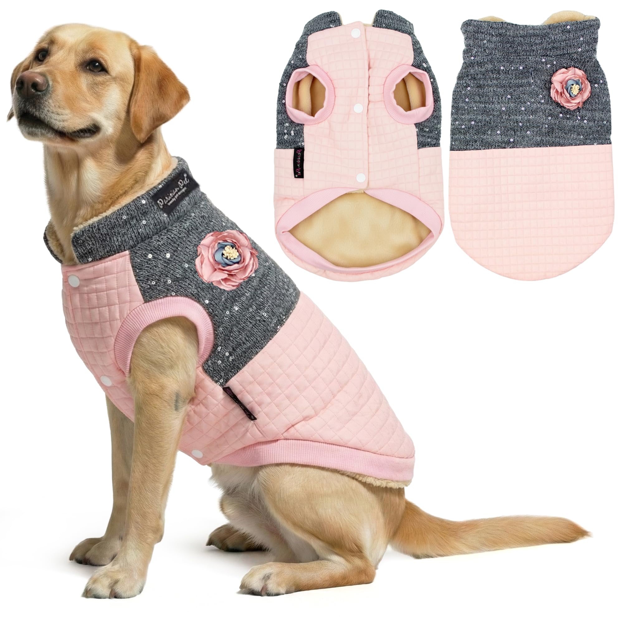Manteau d'hiver rose Parisian Pet pour chien, chaleur et style.