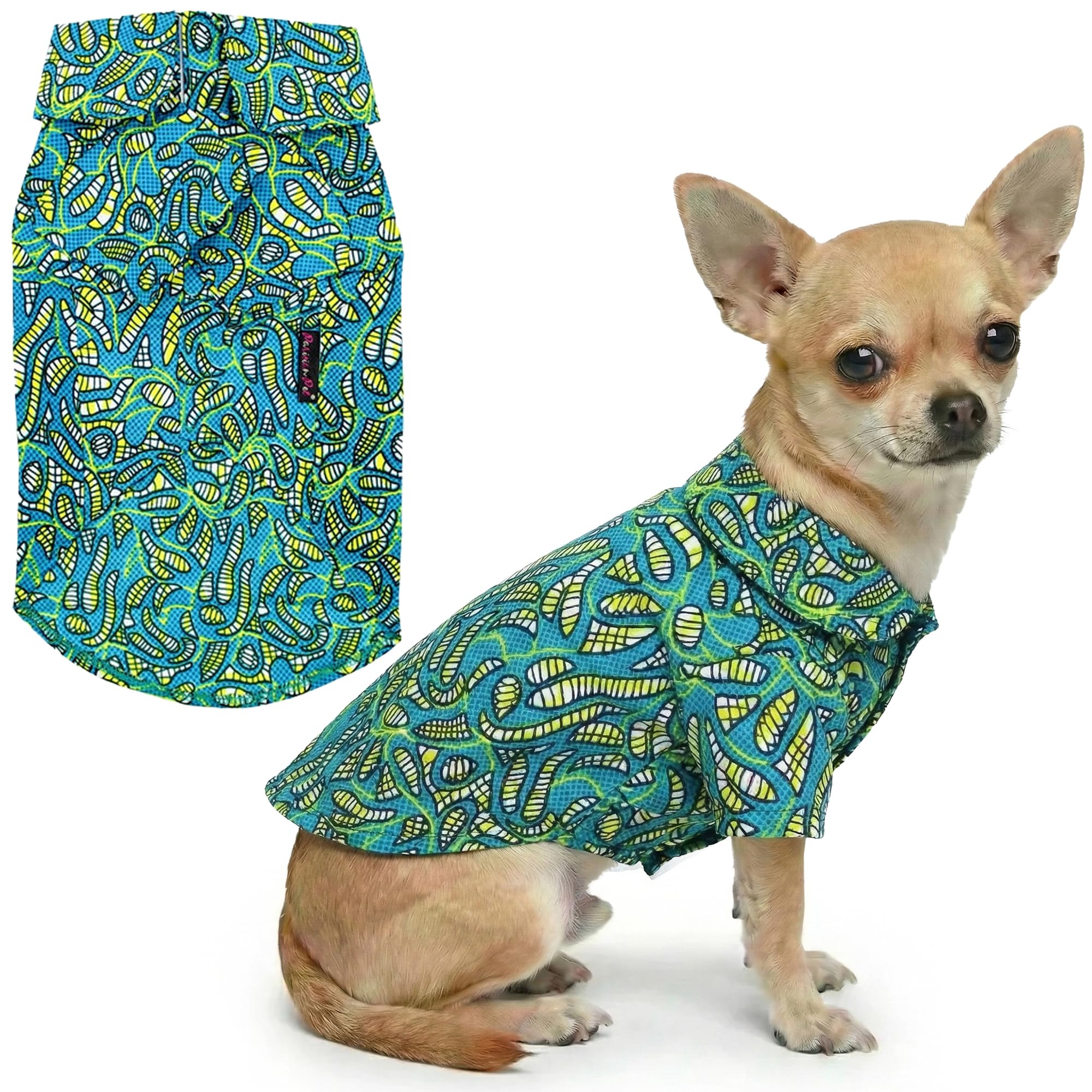 Le tee-shirt tribal Parisian Pet avec motif coloré pour chien, idéal pour sorties estivales.