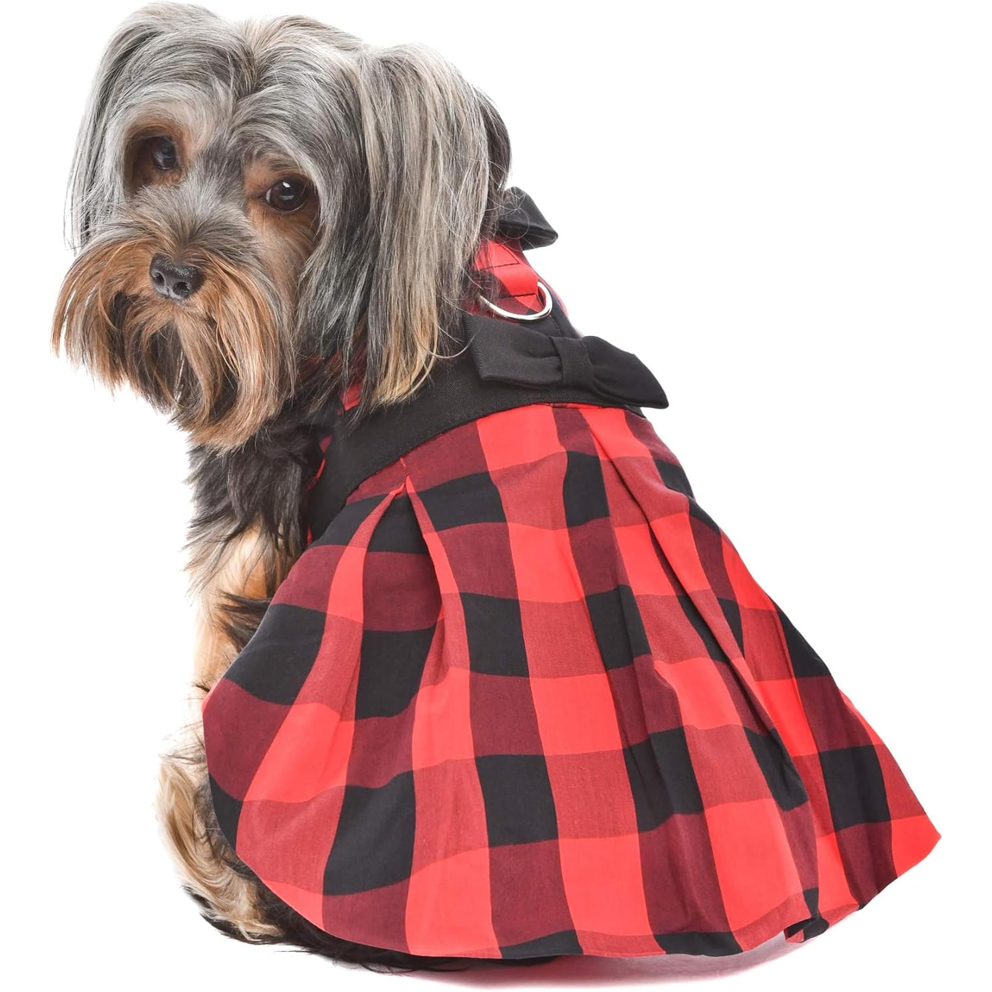Robe Parisian Pet à carreaux rouges et noirs, idéale pour les séances photo festives.