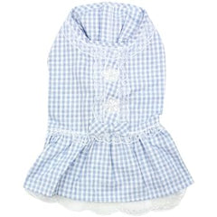 Robe d'été Parisian Pet bleu carreaux, légère et respirante, idéale pour sorties en plein air.