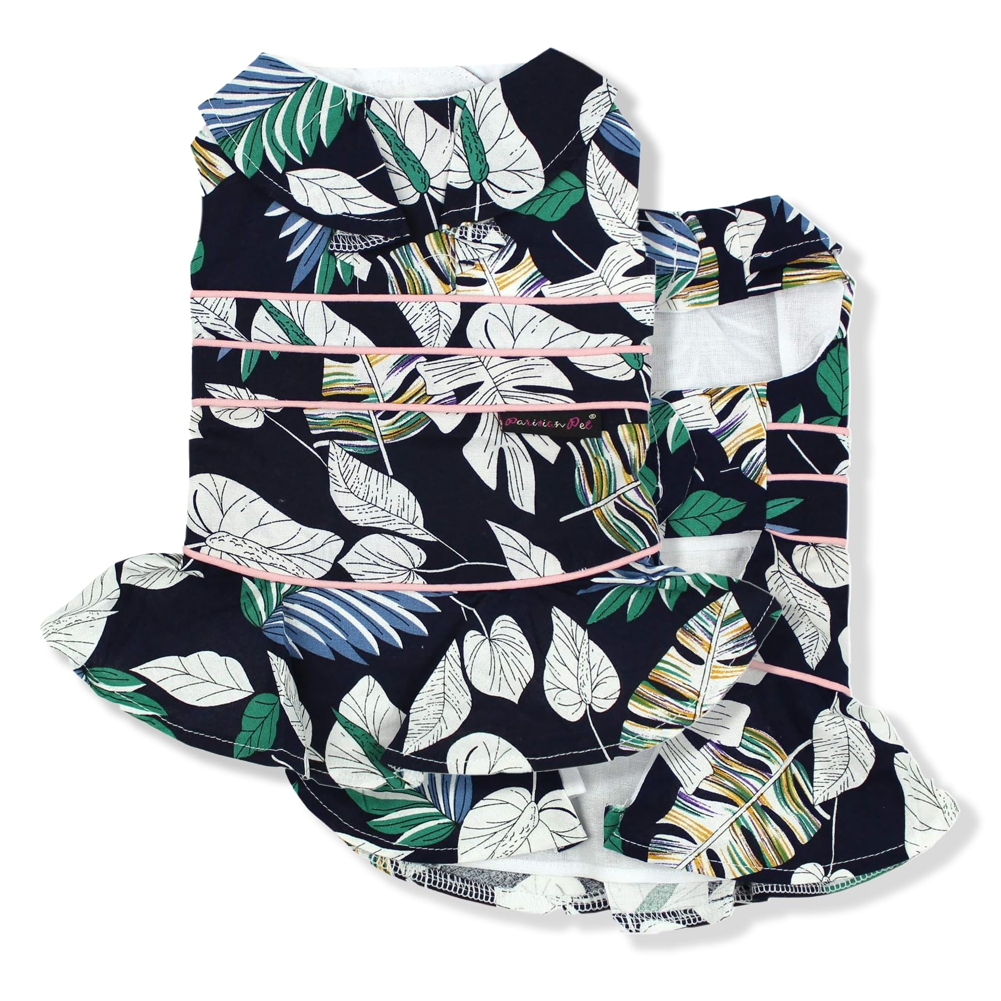 Robe Parisian Pet pour chien avec feuilles tropicales, idéale pour les sorties été.