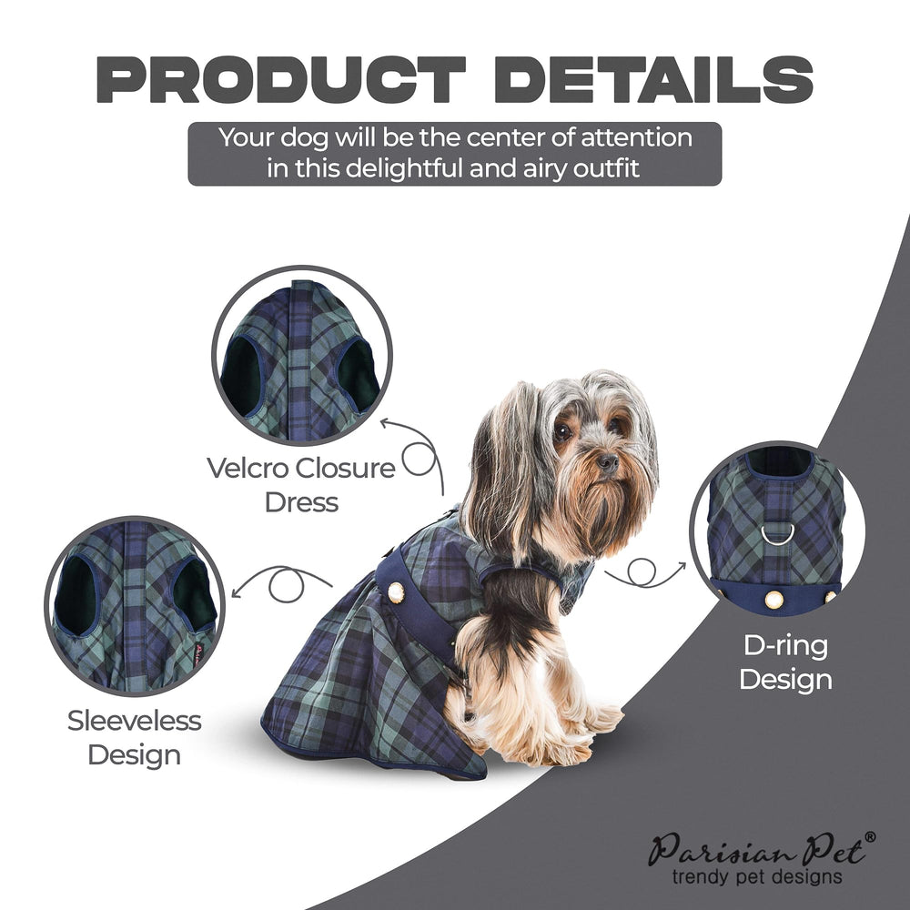 Robe sans manches Parisian Pet, plaid vert, parfaite en été.