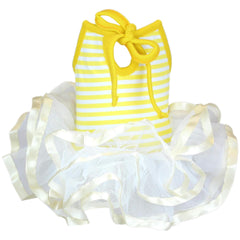 La robe danseuse Parisian Pet pour chien en jaune rayures ideale pour photos et sorties.
