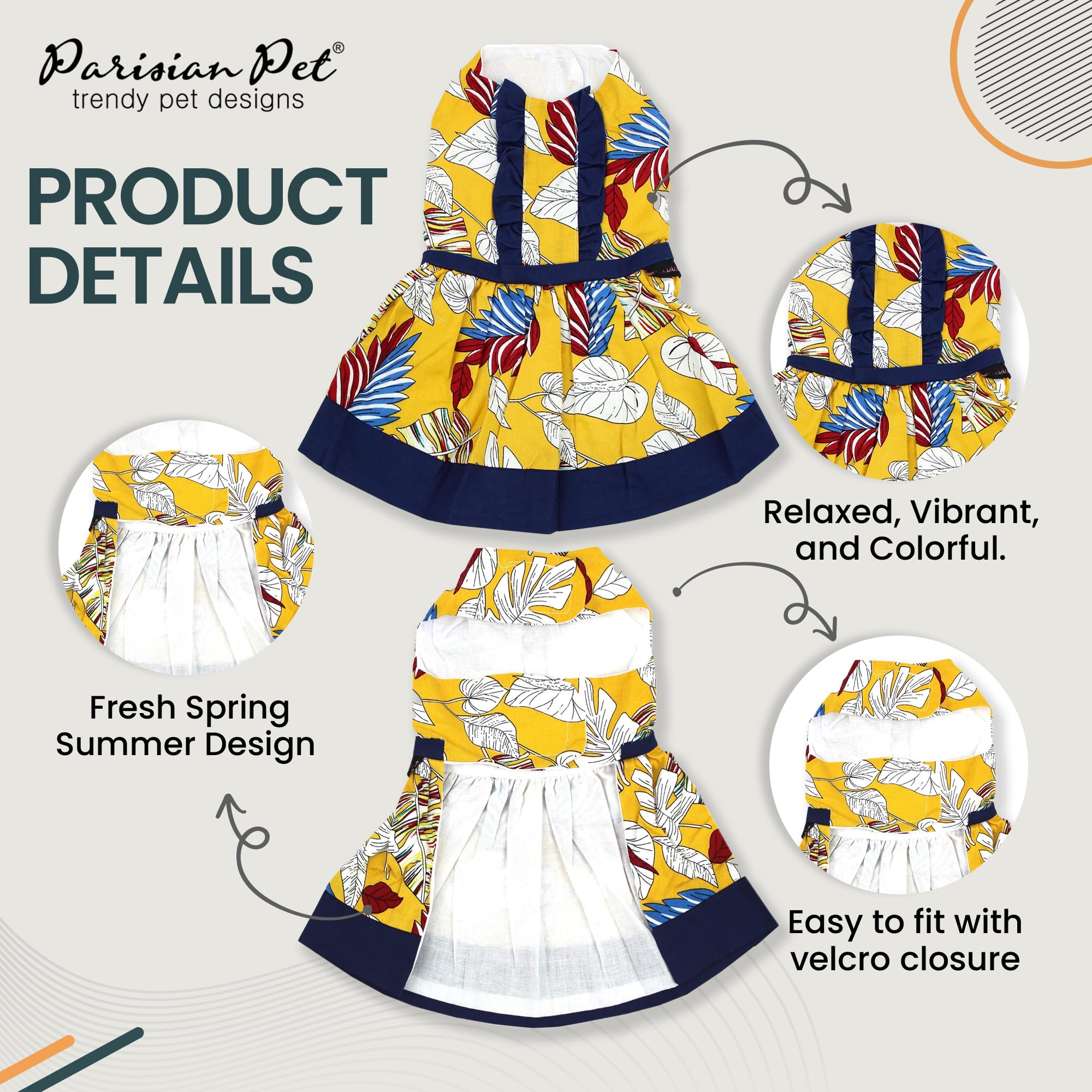 Tissu léger et respirant de la robe Parisian Pet, confort tout au long de la journée.