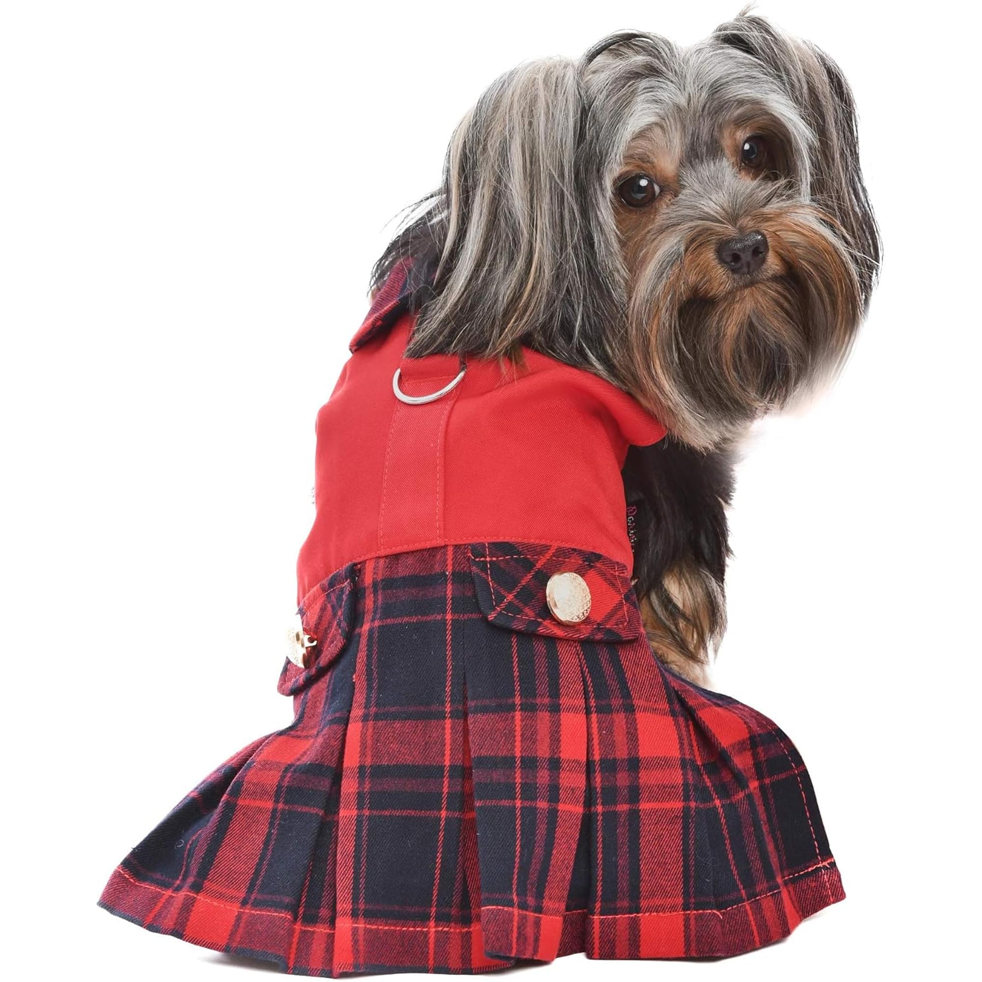 Robe écossaise pour chien Parisian Pet, plaid rouge, léger et élégant pour sorties quotidiennes.