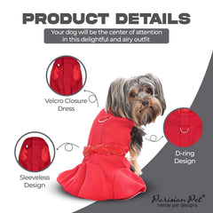 Robe rouge avec attaches magiques Parisian Pet, enfilage rapide et sans stress.