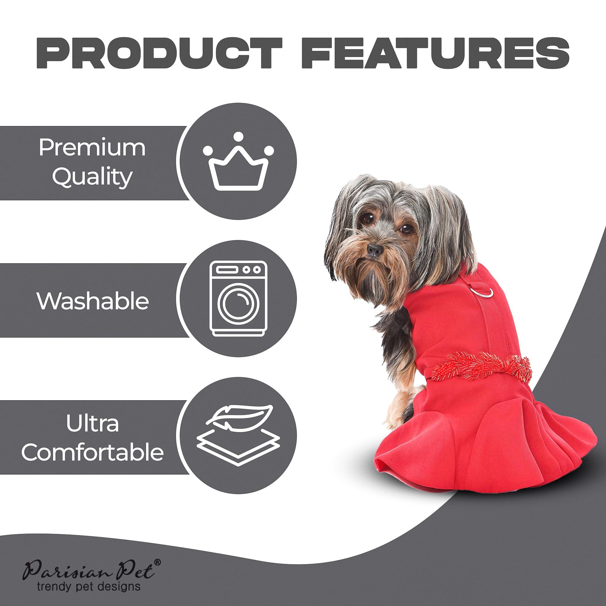 Robe rouge coupe fluide Parisian Pet, mouvement naturel et confort durable.