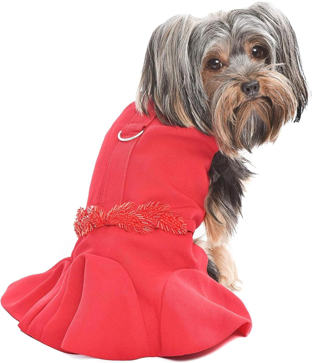 Robe rouge embellie Parisian Pet pour chien moyen, allure chic pour occasions festives.