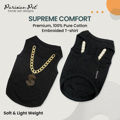 Parisian Pet t-shirt noir en coton, confort léger pour chien de grande taille.