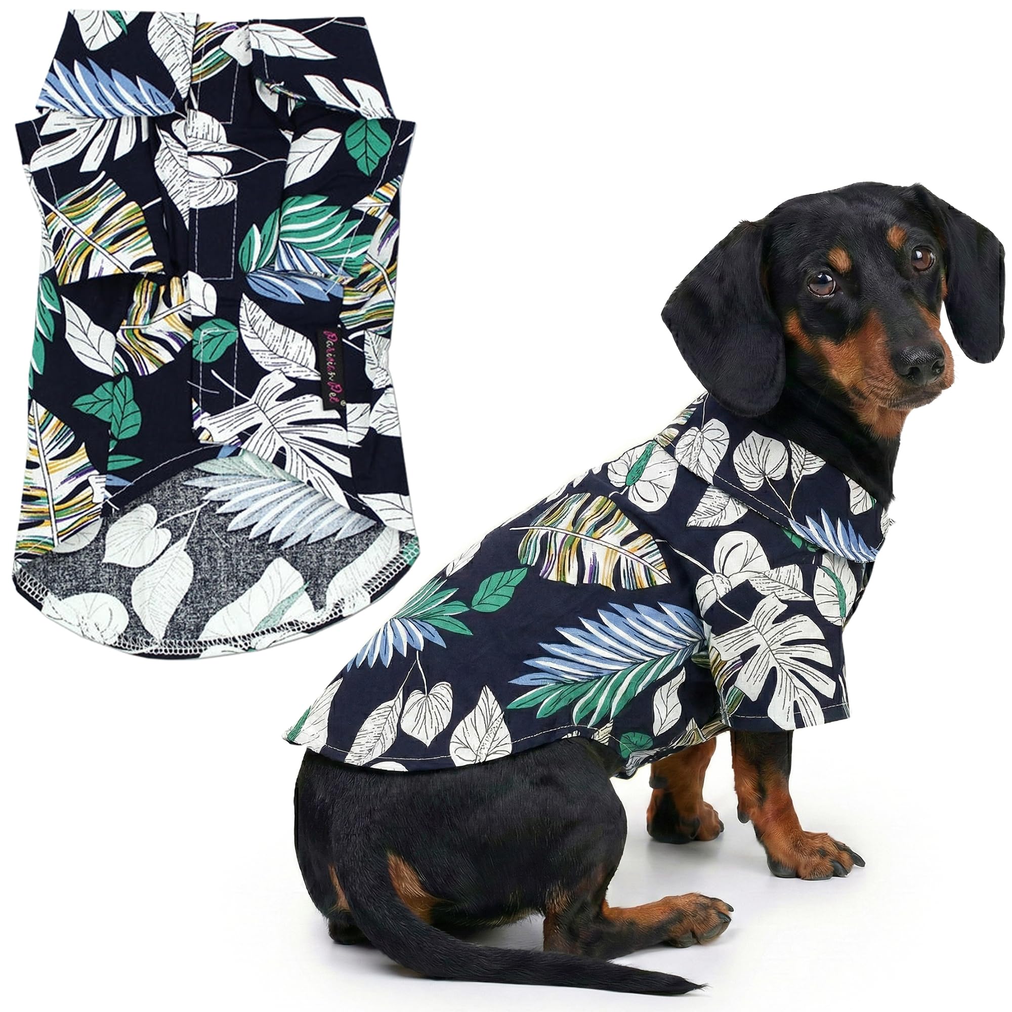 Parisian Pet T-shirt chien feuilles palmier navy pour un look estival confortable.