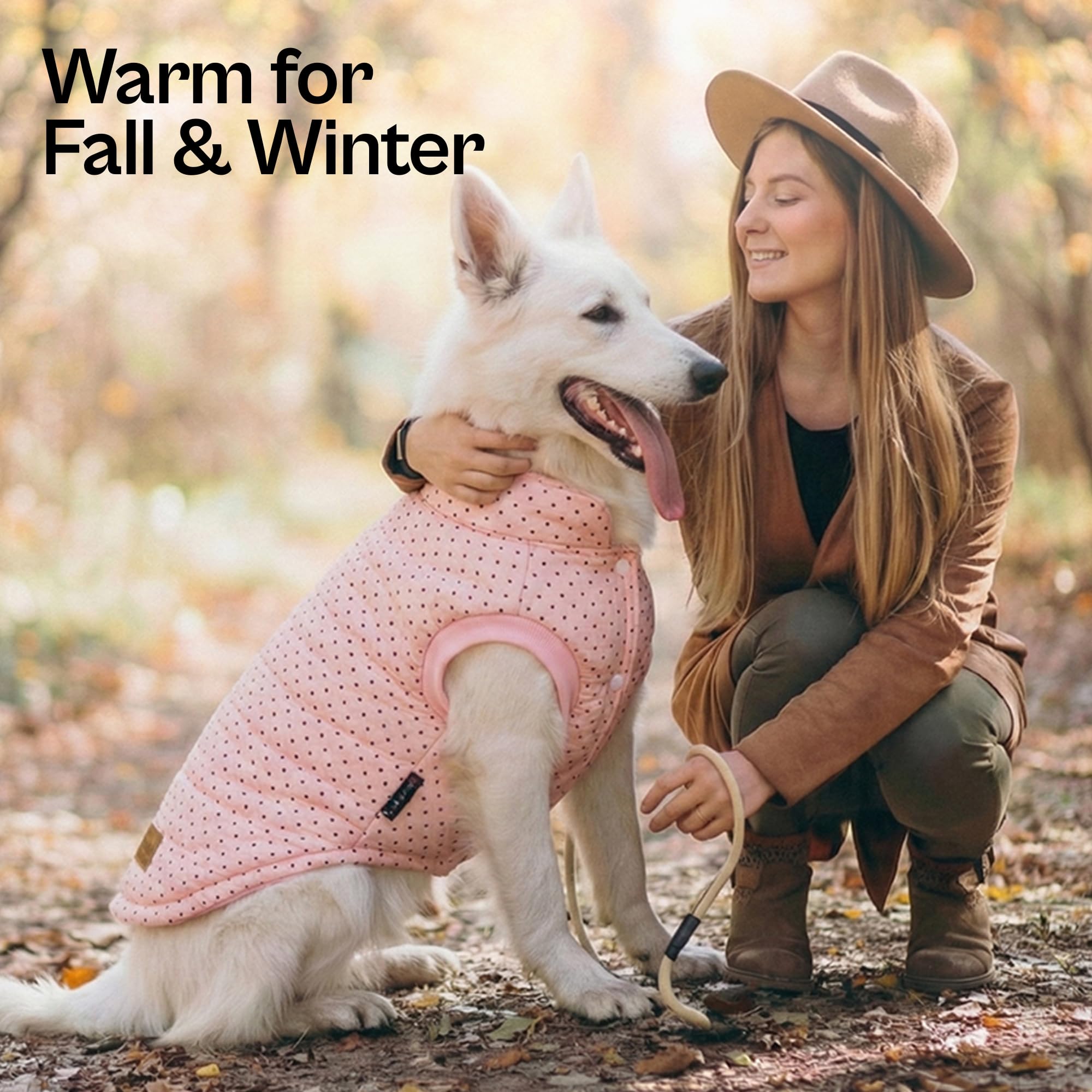 Parisian Pet Veste Chien Rose à Pois Côté Gauche, mouvement libre et chaleur agréable.