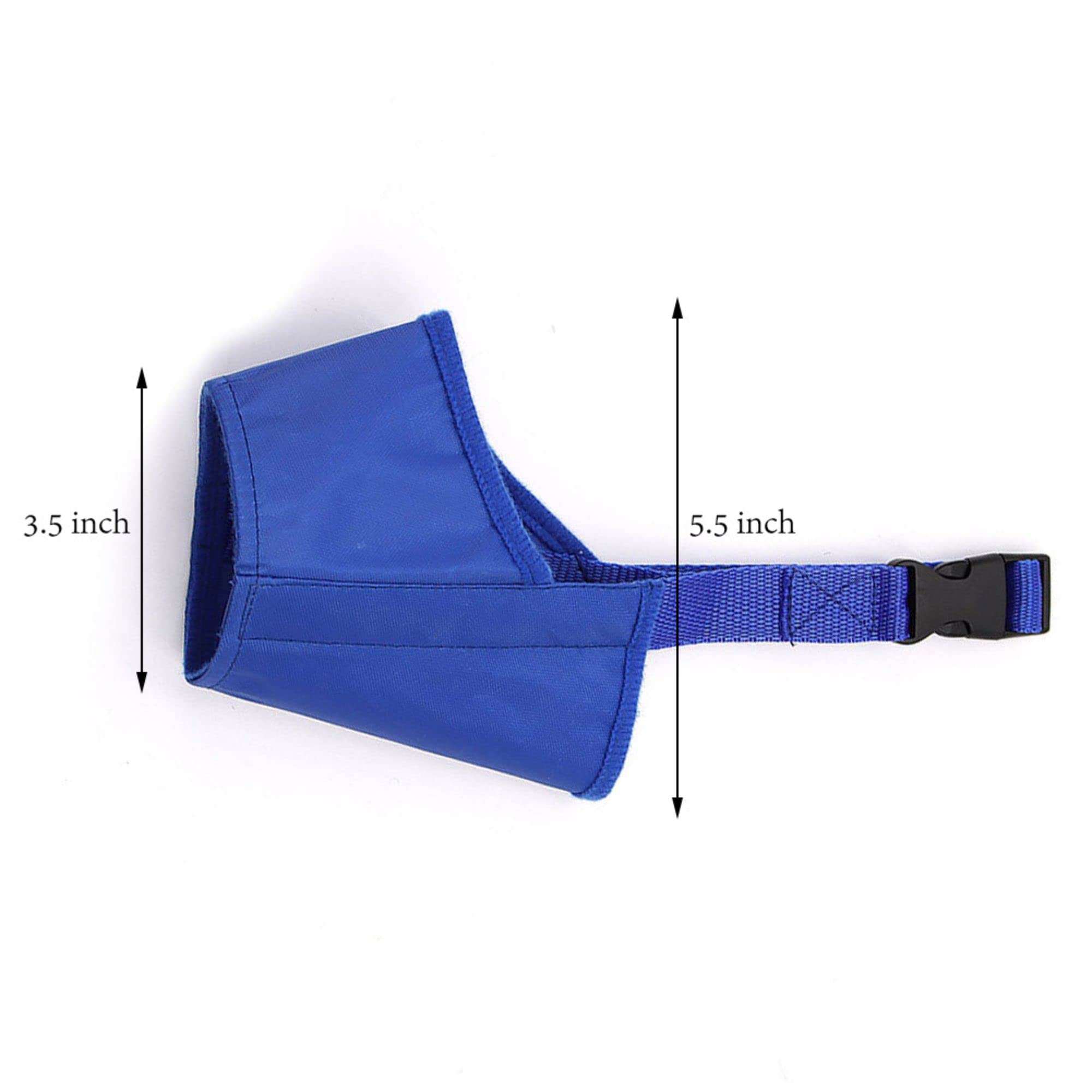 Muselière Parts Express bleu avec boucle rapide pour une mise en place rapide.