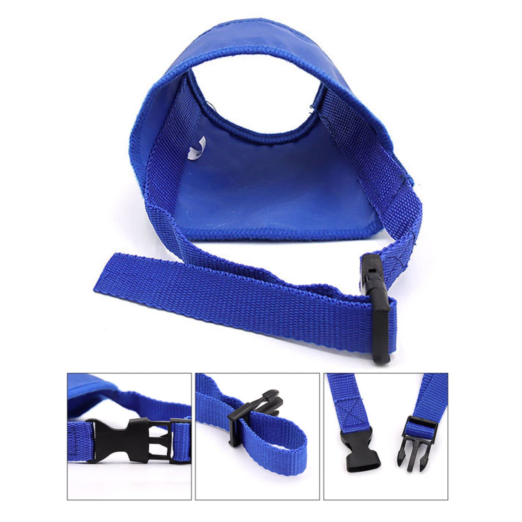 Muselière Parts Express bleu avec garnissage intérieur pour un porté doux.