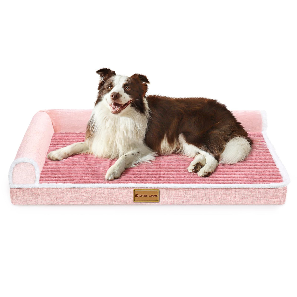 Lit Patas Lague orthopédique XL rose avec housse amovible et soutien doux