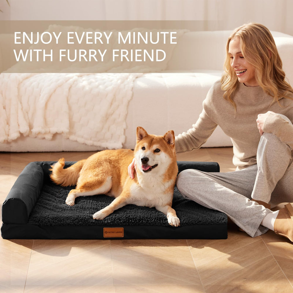 Patas Lague lit chien forme en L pour le soutien de la tête et du cou.