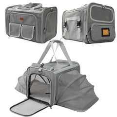 PATAZONE sac de transport chat gris avec ouverture avant pour accès rapide.