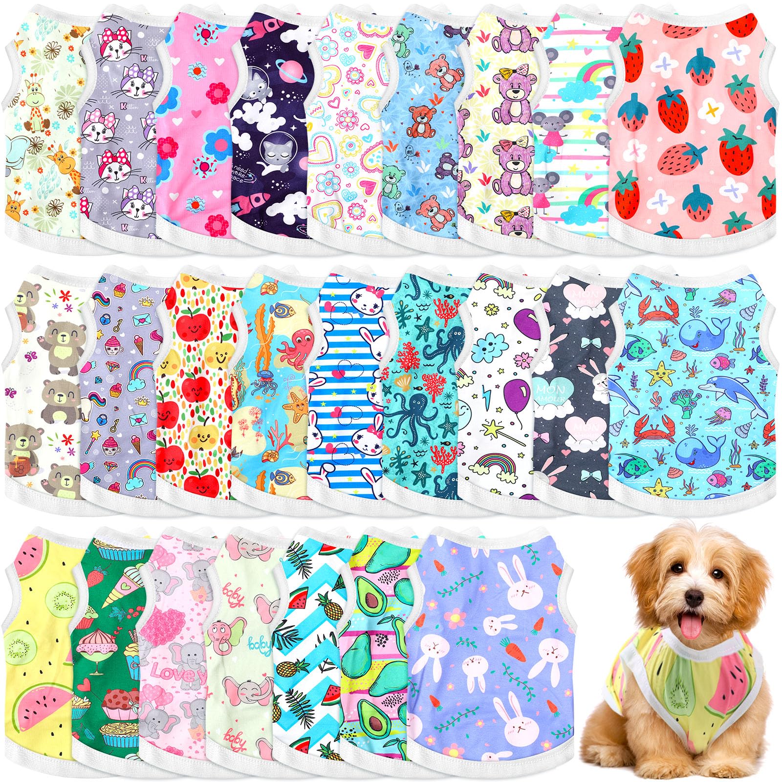 Paterr tee-shirt chien imprimé 25 styles, prêt pour l'été et les sorties.