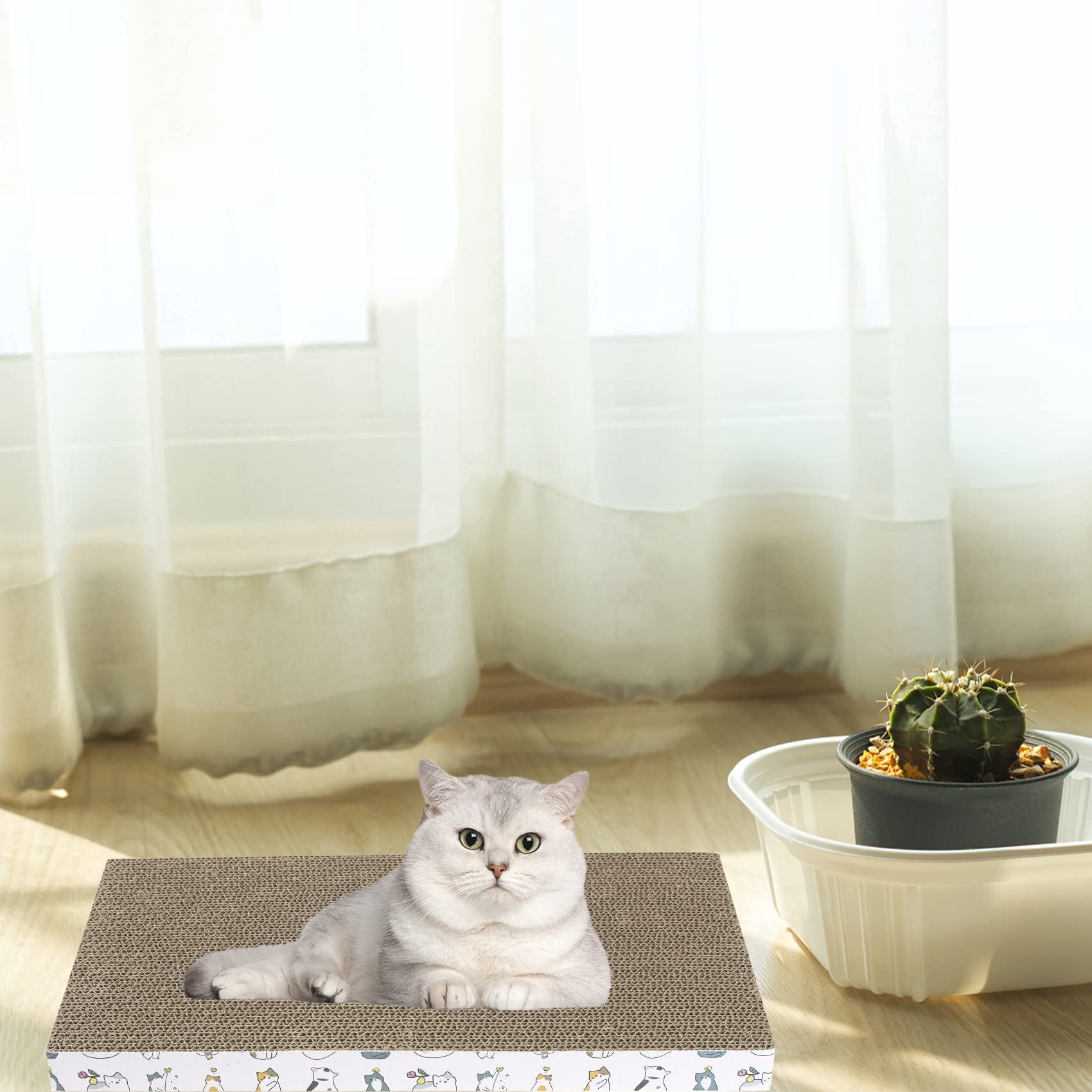 PatiencET Cat Scratcher Carton base-collecteur-debris, nettoyage simplifié et sols propres.