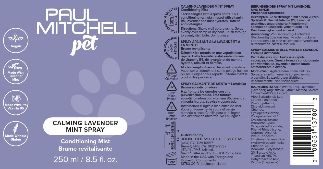 Paul Mitchell Pet brumisateur spa à domicile, parfum apaisant.