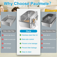 Paulmele litière tamis inox XXL avec couvercle, facile séparation des pellets de pin.